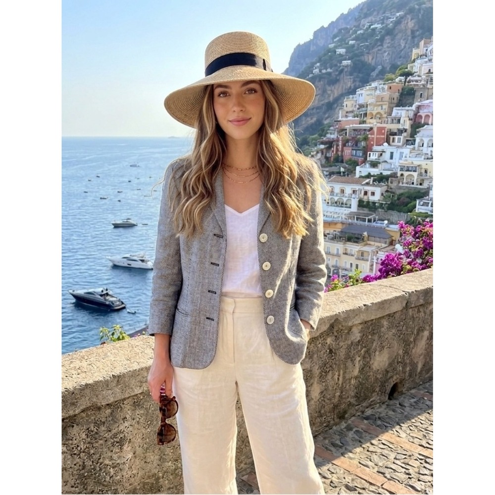 Vintage 90s Lauren Ralph Lauren Linen Herringbone Blazer Size 4 Euro Summer